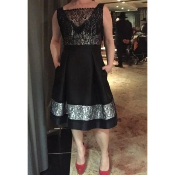 Theia Modern Romance Black Lace Cocktail Dress $750 - Picture 2 of 8